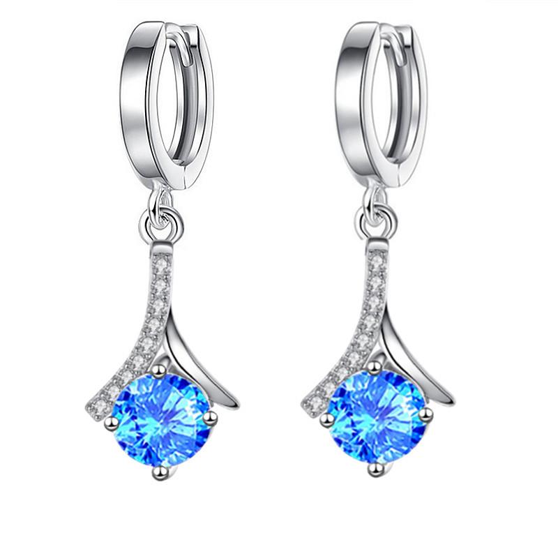 KOFSAC New Trendy  Sterling  Earrings For Women Wedding Elegant Blue Zircon Geometry Earring Jewelry Female Daily Wear