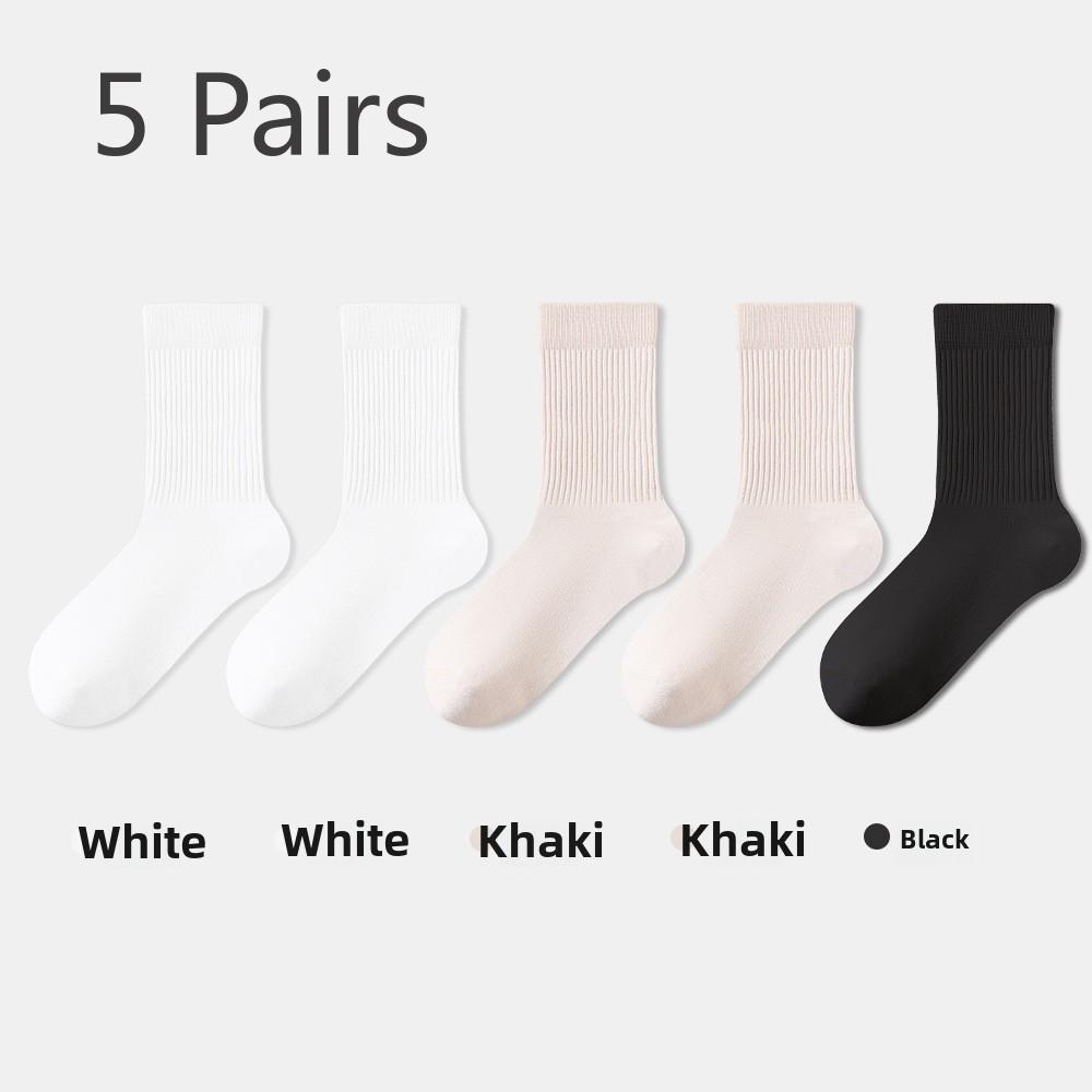 5 Pairs of Women's Spring and Summer Mid-calf Anti-odour, Sweat-absorbent, Casual and Versatile Breathable Loose Pile Socks