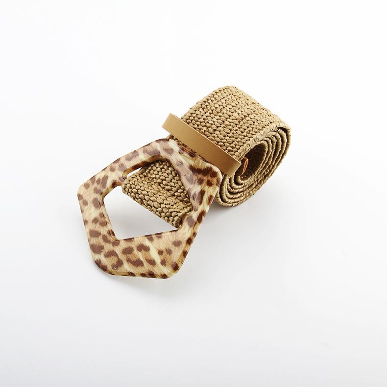 Cotton And Linen Wind Pp Grass Woven Belt Female Flower Leopard Print Buckle Dress Long Shirt Decorative Belt