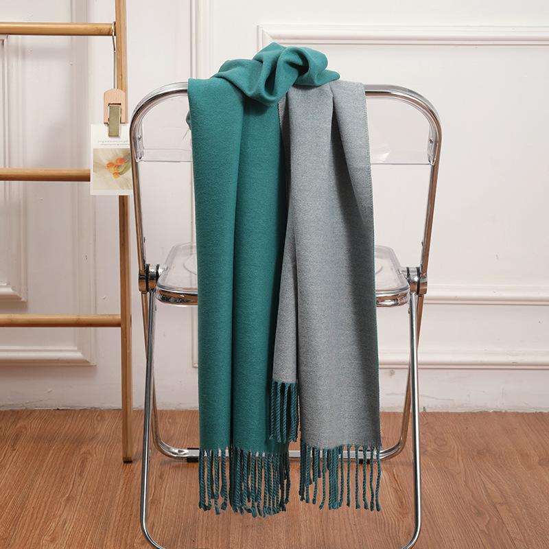 200*70cm Kunstig Kasjmirskjerf for Kvinner Ullskjerf Dobbeltsidig Stil Dusker Vinter Tykt Oversized Skjerf Sjal