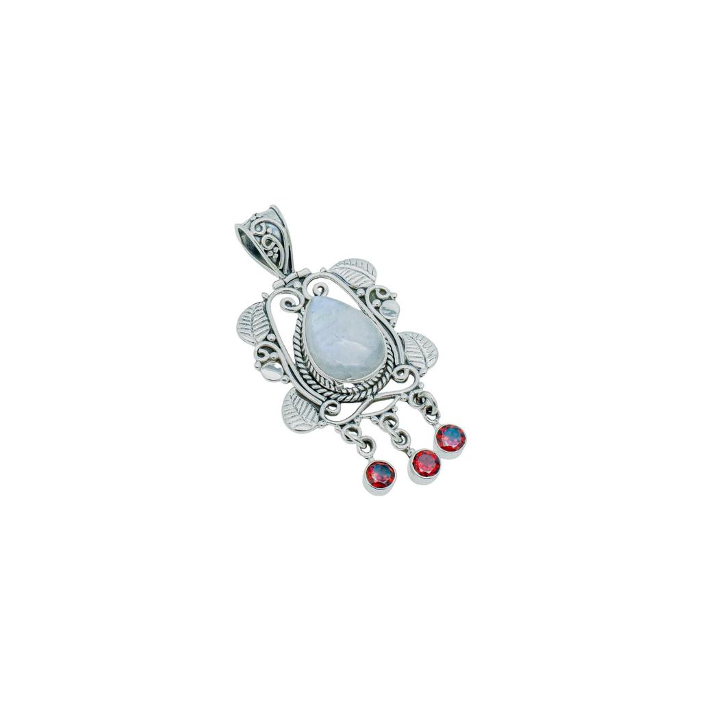 Moonstone Garnet Pendant: 925 Sterling Silver Jewelry