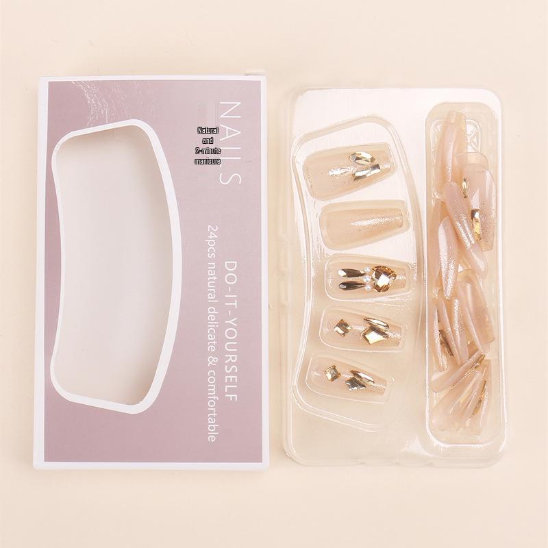 Milky White French Glass Heart Jelly Gel Short False Nails