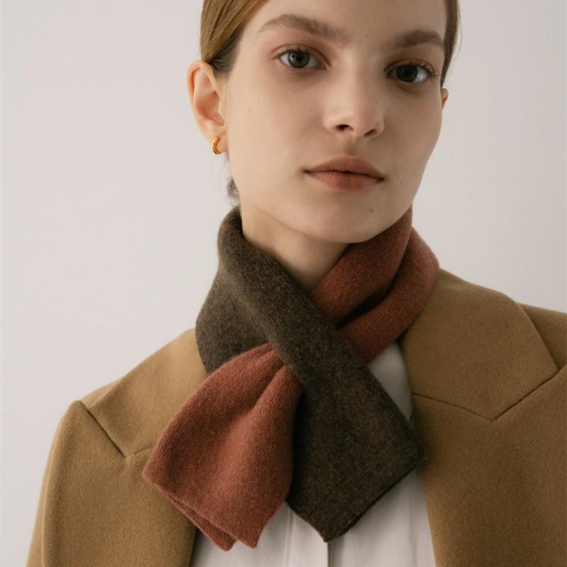 Color Block Cross Scarf Cashmere Like Knit Warm Versatile Student Neck Warmer