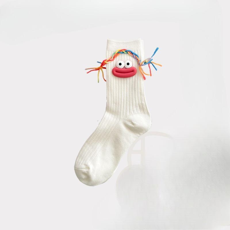 Забавные носки для девочек, чистый хлопок, уродливые и милые, большеротые, очаровательные вязаные шерстяные гольфы до середины икры, персонализированные носки 1 pair