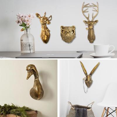 Resin Animal Heads Wall Decor Hanging Sculpture Storage Hook for Home Living Room Kitchen Wall Accessories Decorative Figurines