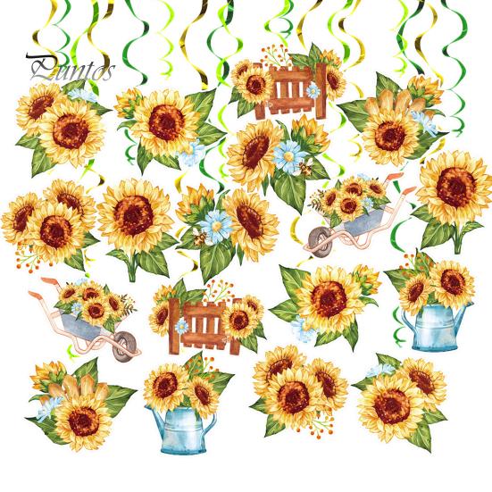 18Pcs Sunflower Hanging Swirls Decorations Sunflower Foil Swirls Ceiling Wall Decor for Birthday Party Wedding Baby Shower