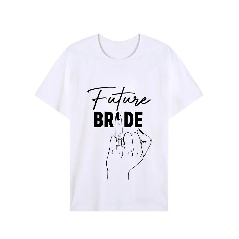 Summer Top Woman Clothing Future Bride Wedding Bachelorette T-shirt Short Sleeve Bride Ring Finger Bride Team Wedding Party Tees