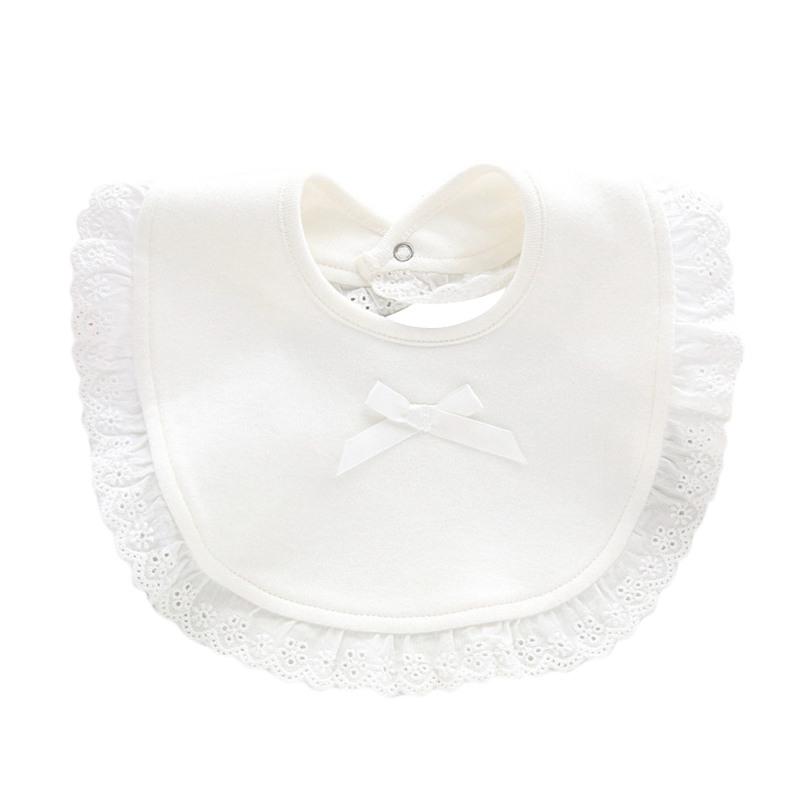 Baby Girls Cotton Snap Button Bibs Cute Bow Lace Bibs Waterproof Saliva Towel