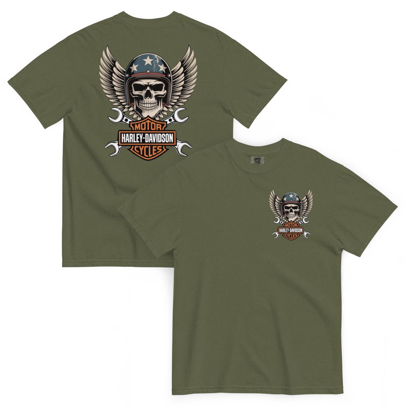 Unisex garment-dyed harley davidson skull heavyweight T shirt XL