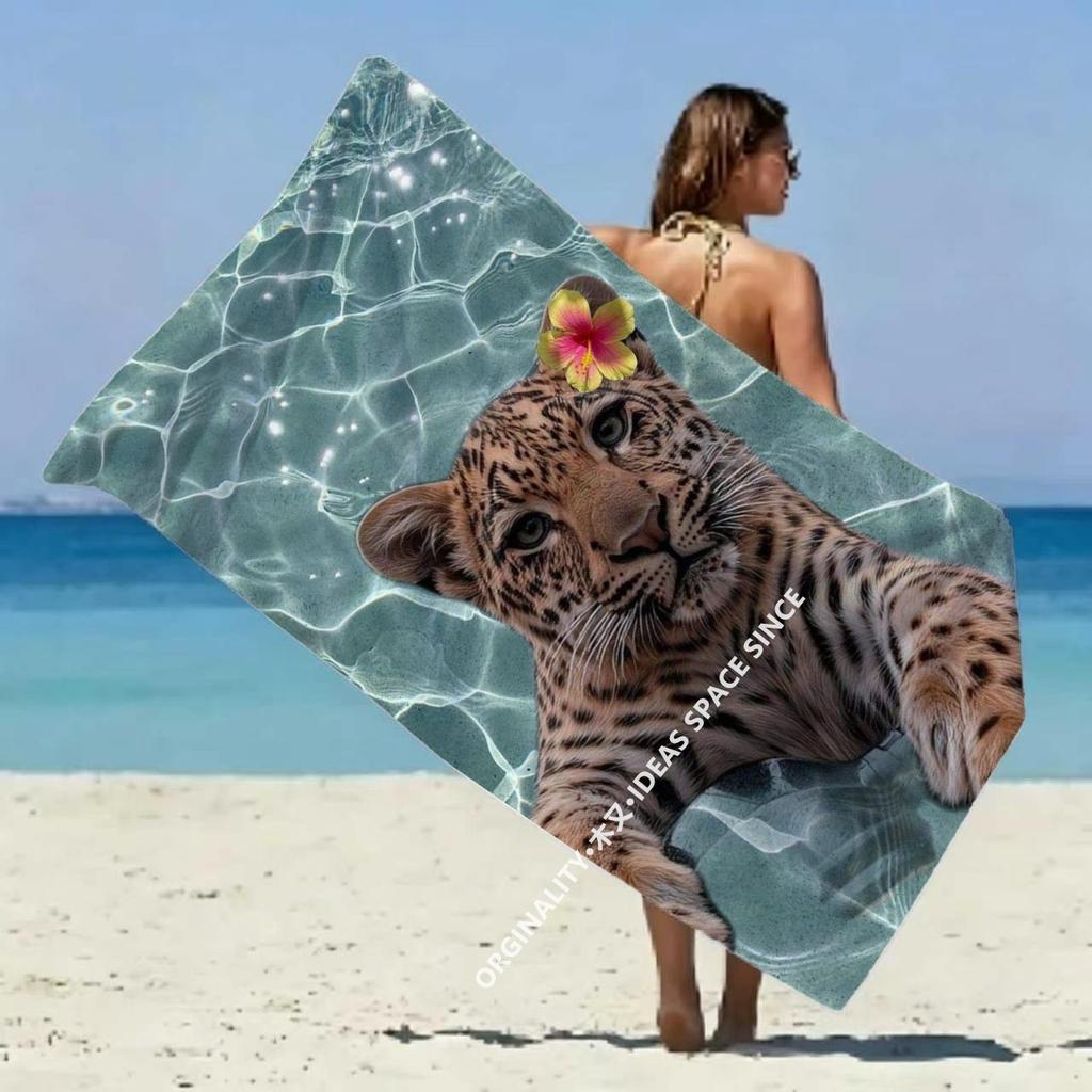 Leopard In Water Tropical Beach Towel Patterned Sunscreen And Windproof Suitable For Swimming Pool Camping Travel