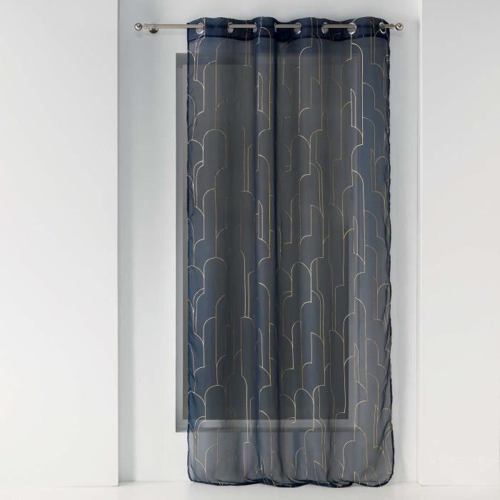 Rideau Voilage - Domea - Bleu or - 140 X 240 Cm - 100% Polyester - 8 Œillets Métal
