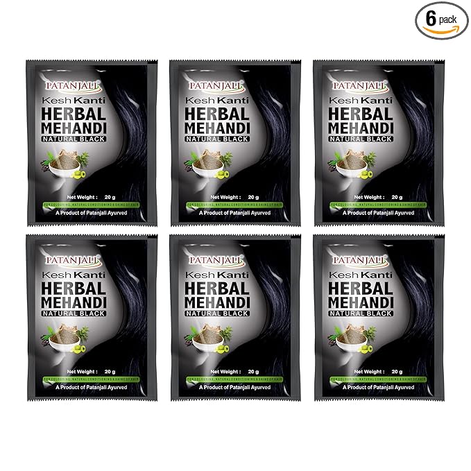 Patanjali Kesh Kanti Herbal Mehndi, 20 г - натуральный черный (Упаковка из 6 шт.) 20 GM