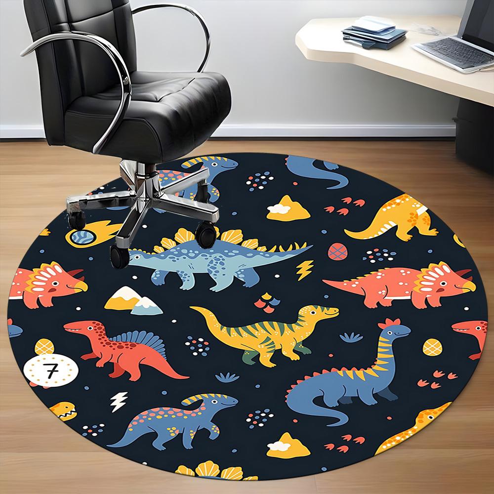 1PC Dino World Pattern Office Round Area Rug, Mat Suitable For Office, Under Office Chairs Bedroom Living Room Home Decor, Room Deco
