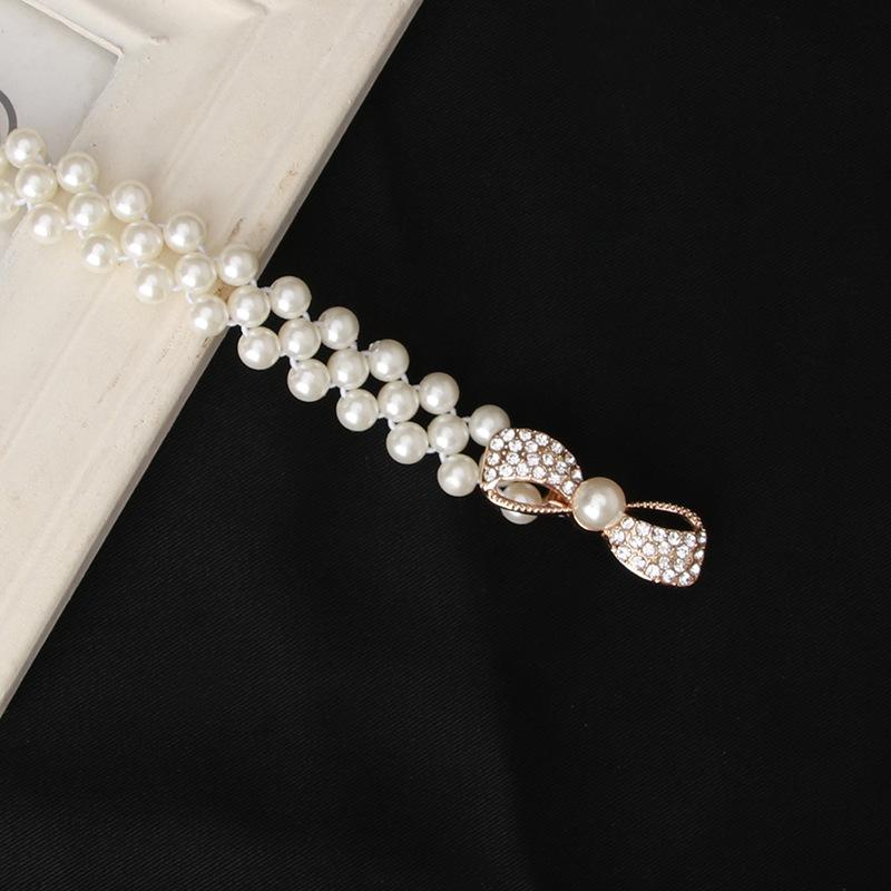 Fashion Ladies' Elastic Waistband with Pearl Thin Simple Rhinestone Waist Chain Elegant Pearl Waist Belt For Women
