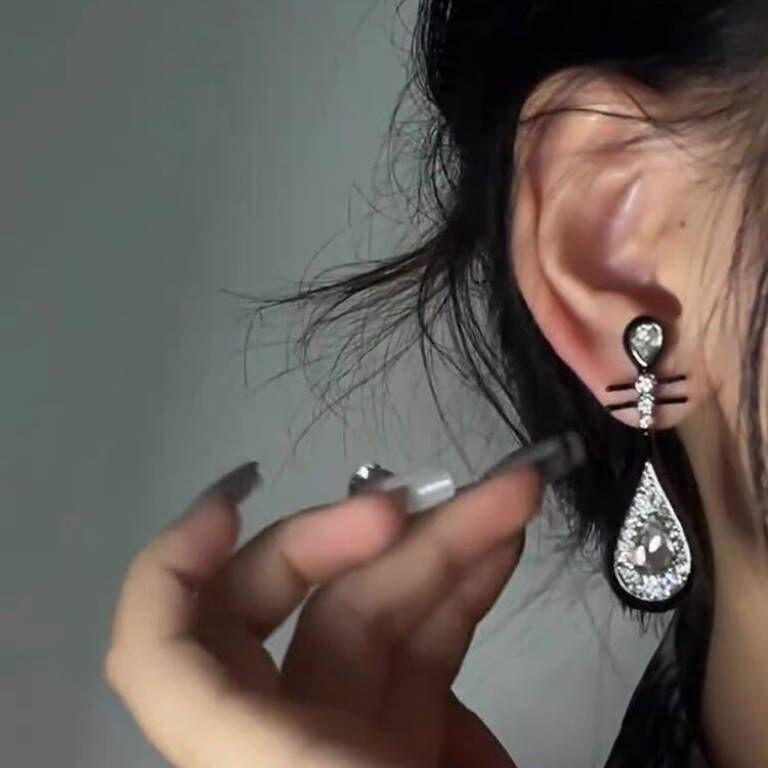Explosive black pipa earrings, new stud earrings, Chinese style, national style, elegant temperament earrings