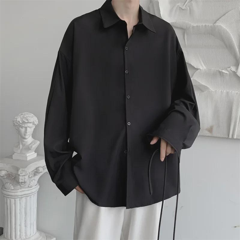 Men's Long-Sleeve White Shirt: College Style, Loose Fit, Korean Trend