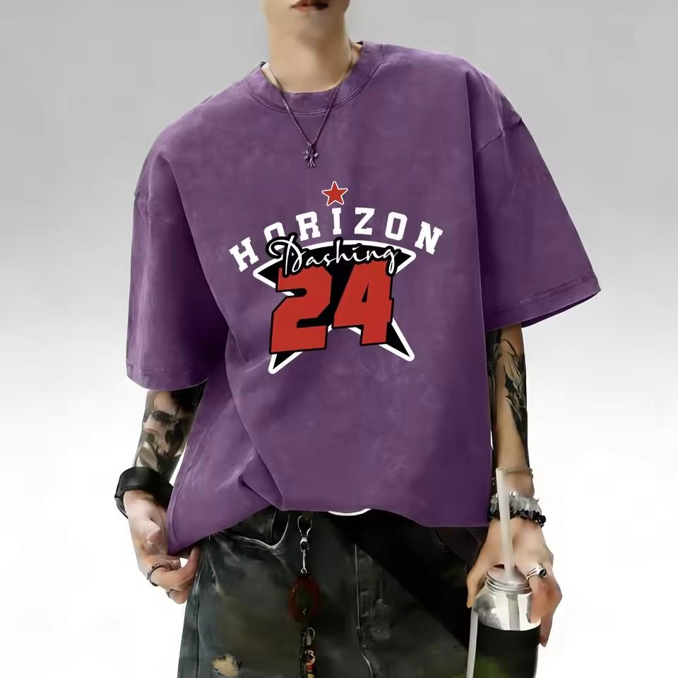 European and American men's summer dark warrior letter print comfortable and breathable round neck T-shirt outdoor street top