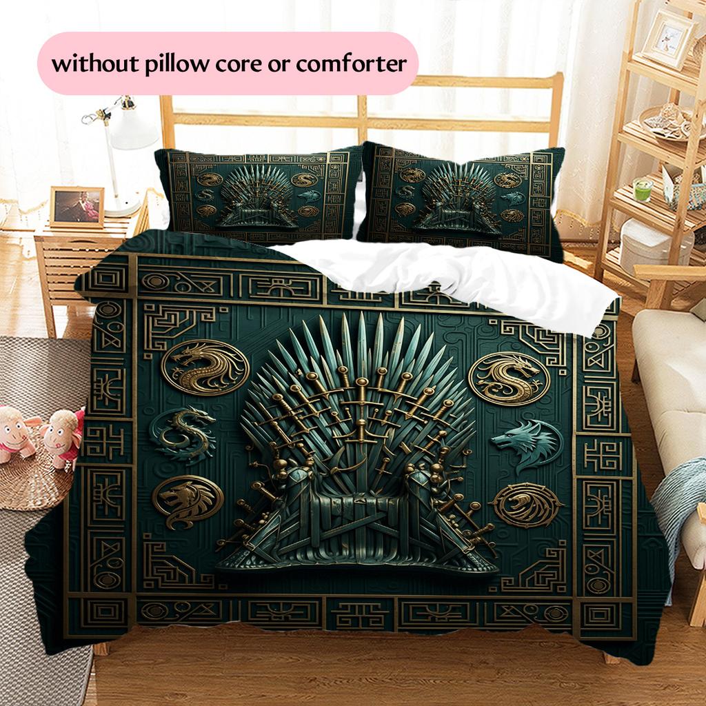Sword Throne Pattern Bedding Quilt Set Home Decoration Gift (1 * duvet cover + 2 * pillowcase without core)