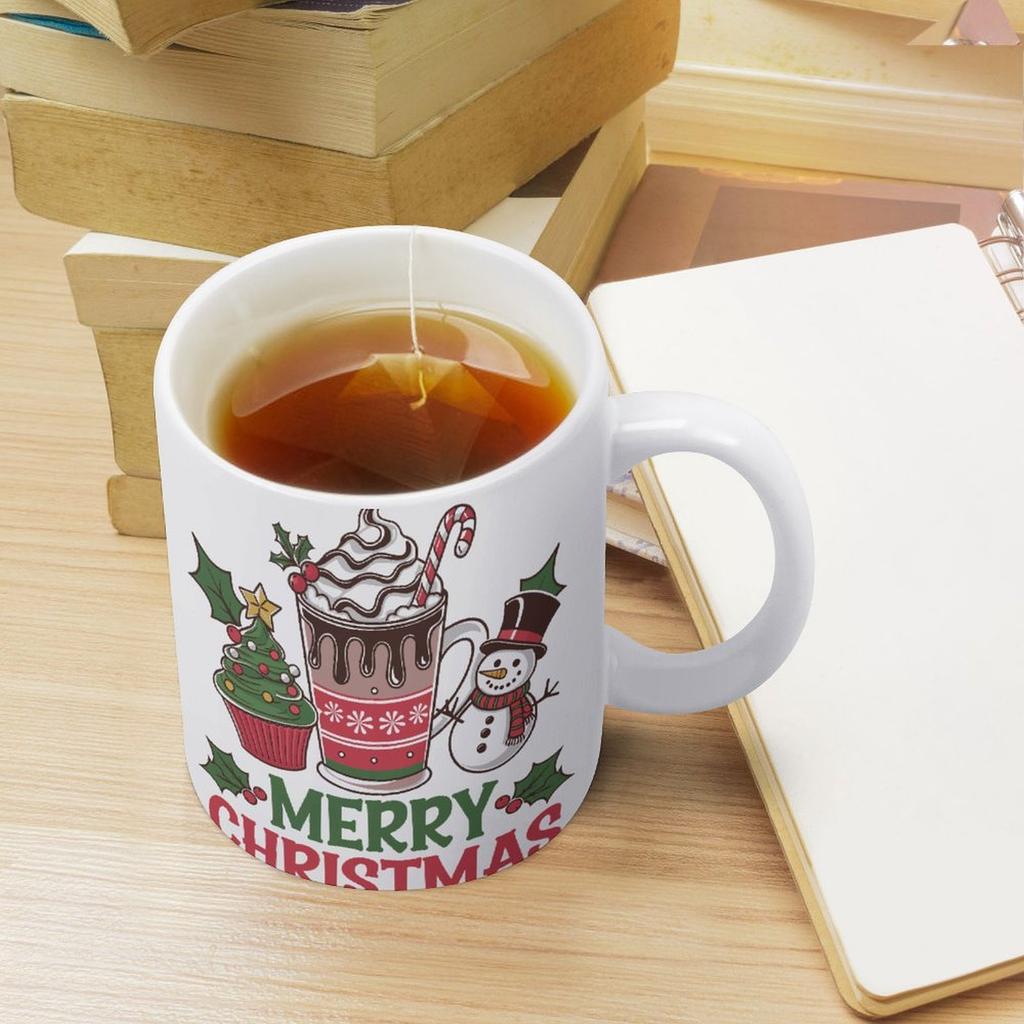 1pc 11oz blank ceramic coffee mug, double-sided printed cup, smooth edge finish, sturdy build, clean classic style, great household mug