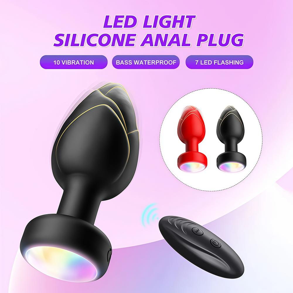 Anal Plug Vibrator Butt Plug Prostate Vibrating Massager Remote Control Female Masturbator Sex Toy for Couple with LED Light