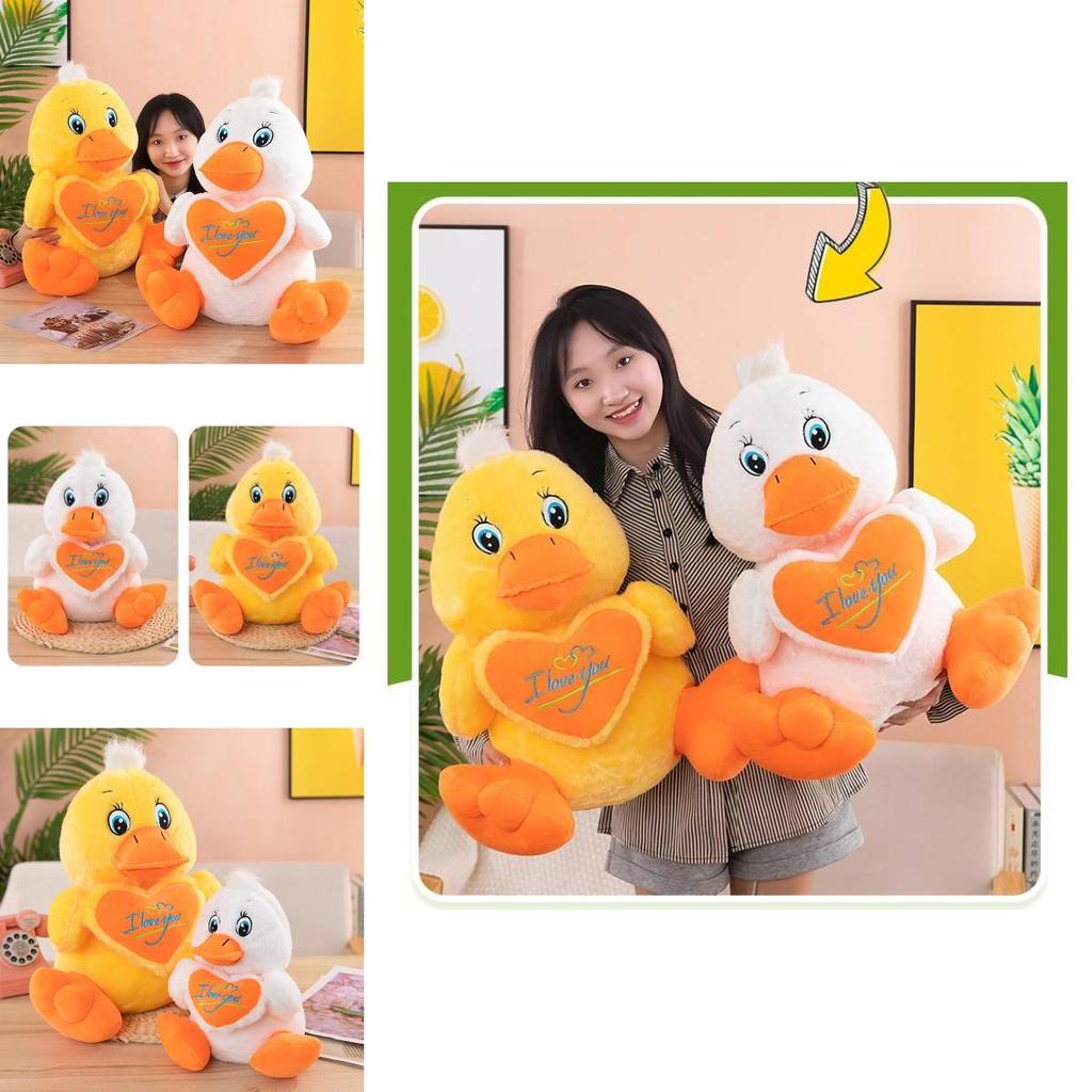 Adorable Cartoon Heart-shaped Duck Plush Pillow Cute Yellow And White Stuffed Toy