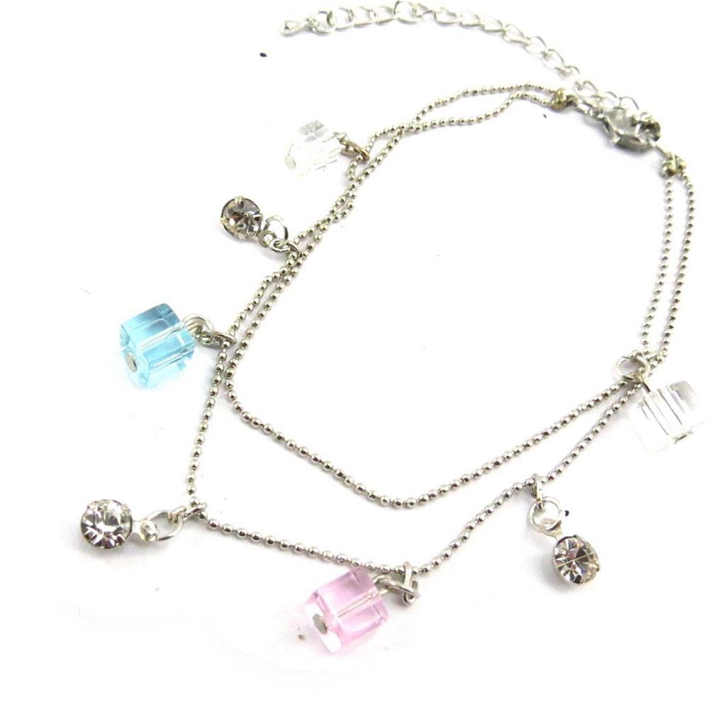 Les Trésors De Lily [J6933] - 'Sissi' Ankle Chain White Pink Blue