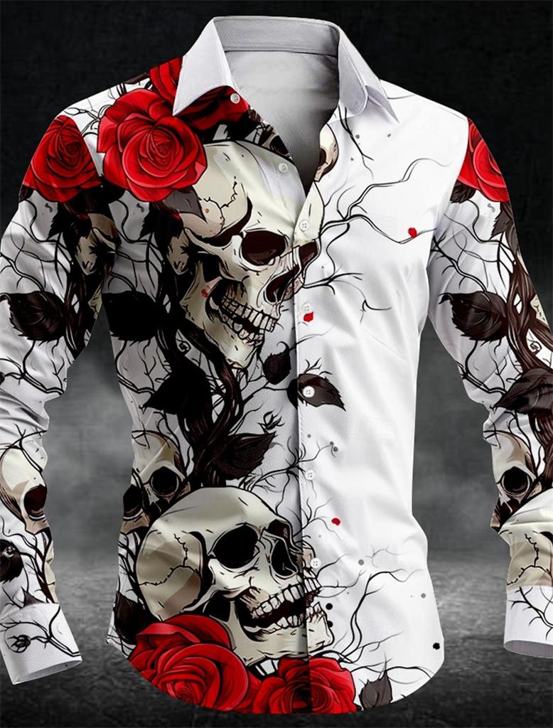 Fashion T-shirt Skull Button Lapel Shirt Men's Elegant Casual Outdoor Button New Designer Design European Size