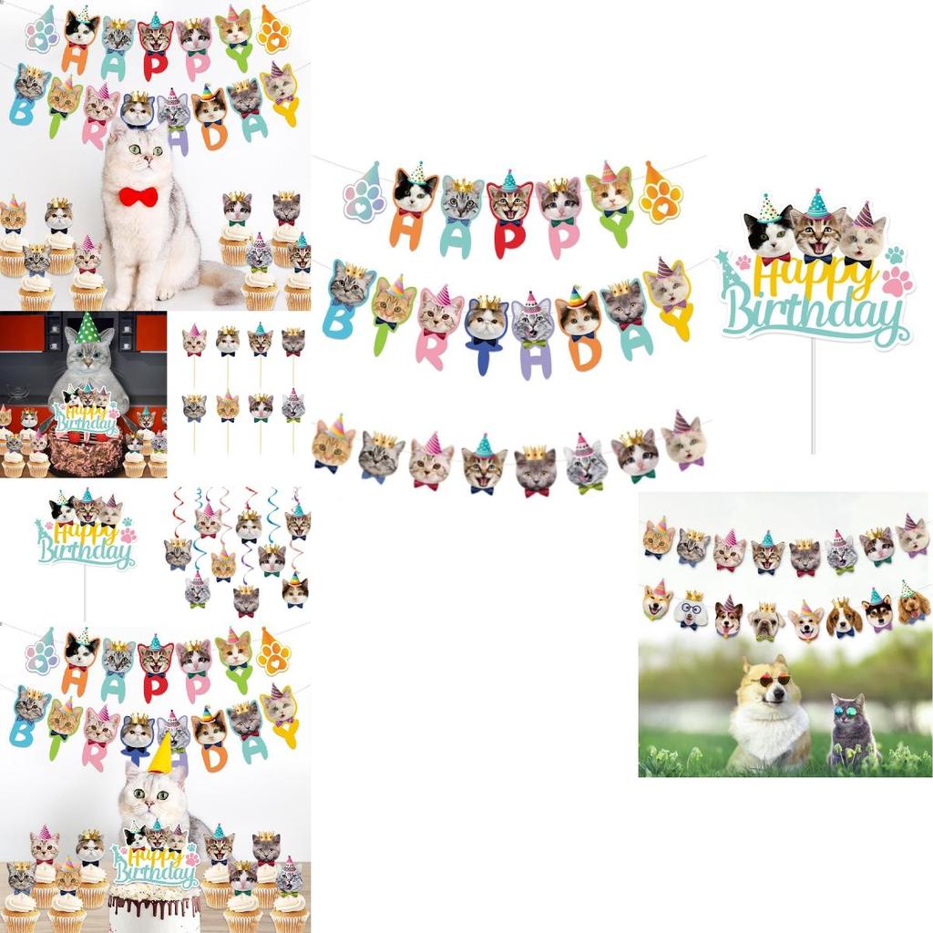 Delightful Cat-themed Birthday Celebration Supplies Featuring Cute Banners And Cake Picks