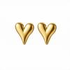 18K Gold Japanese-Korean Stainless Steel Heart Earrings for Women - 3D Design, Bright Surface, Simple Jewelry.