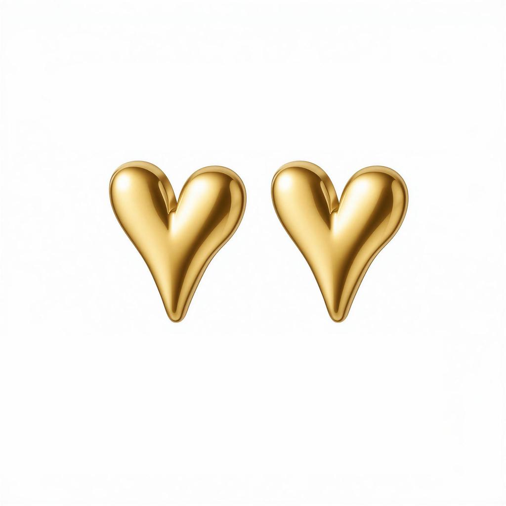 18K Gold Japanese-Korean Stainless Steel Heart Earrings for Women - 3D Design, Bright Surface, Simple Jewelry.