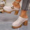 Damskor Chunky Högklackade Mules Tofflor Enfärgade Baotou Romerska Tofflor Plattform Slip-on Skor