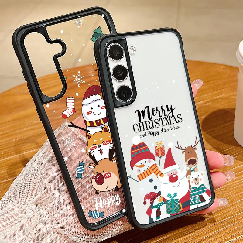 

Магнитный чехол с рисунком оленя для Samsung S24 S23 Ultra A55 A54 A35 A34 A15, противоударный акриловый чехол с изображением Санта-Клауса и снеговика для чехла Magsafe Samsung S24