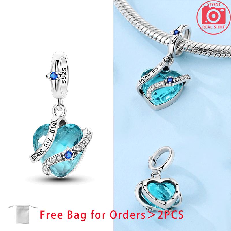 Original Copper Charms Pink Moon Cat Star Heart Love Zircon Beads Pendant Fit Diy Bracelet Necklace Women Jewelry Blue Gift