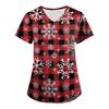 Plus SizePrinted Scrub Working Uniform Tops For Women's Cross V-Neck Print Short Sleeve Fun T-Shirts Workwear Tee With Pockets