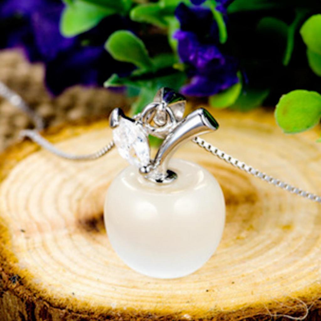 Platinum-Plated Apple Pendant Necklace with Rose Crystal and Moonstone