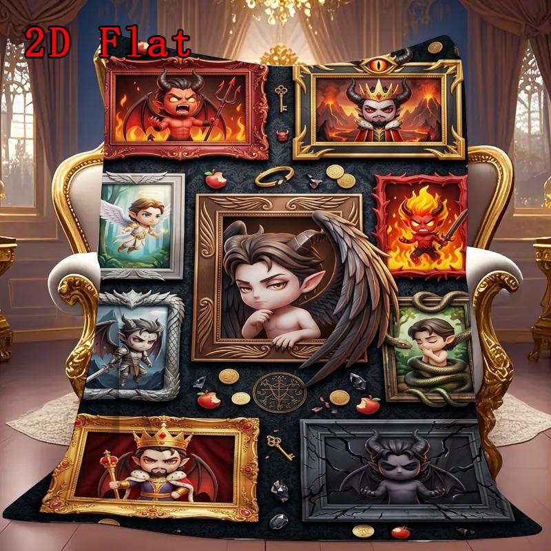 Devilish Portraits 2D Flat Pattern Flannel Blanket, High Quality All Seasons, Home Decor, Warmth and Comfort, Perfect for Christmas Gifts.