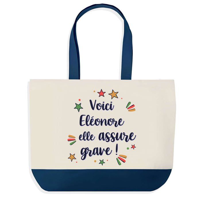 Tote bag - PLANETEE - Sac shopping fond bleu Eléonore - Bleu - Coton - 40x45 cm
