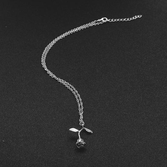 Dammode 3D Rosenblomma Hängsmycke Legeringskedja Halsband Alla hjärtans dag Smycken