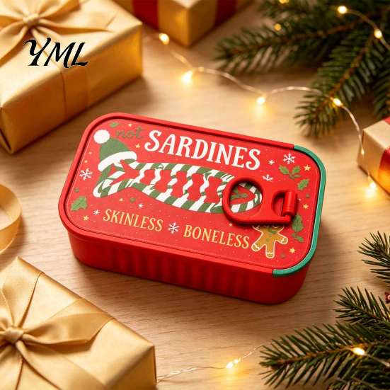 Portable Jewelry Organizer Christmas Sardine Tin Shaped Box, Travel Jewellery Storage Case with Decorative Gift Fish Bone Divider, Mini Necklace