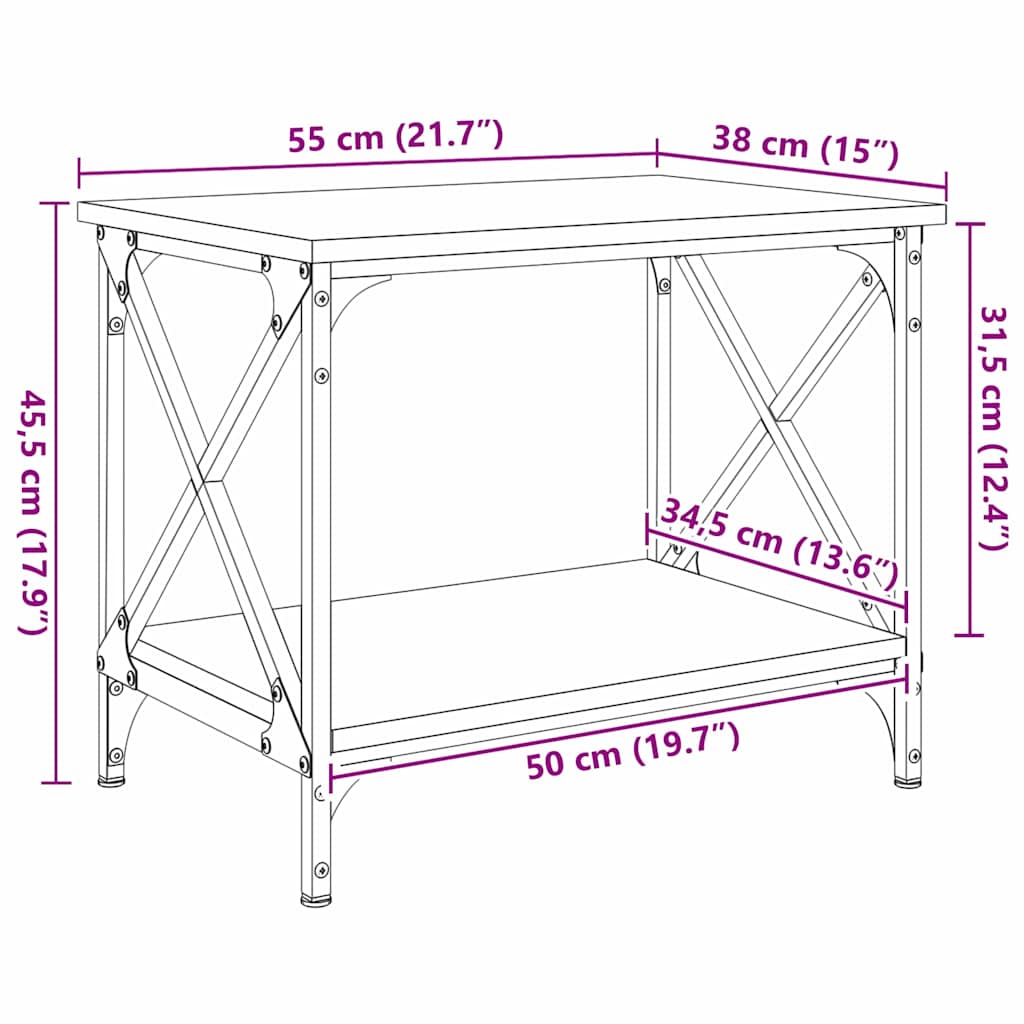 Side Table Black Oak Effect 55 X 38 X 45 Cm