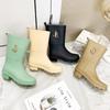 Summer High Tube New Womens Rain Boots Fashion Outdoor Thick Bottom Waterproof Non-Slip Leisure Car Wash Kitchen Work Rain Boots