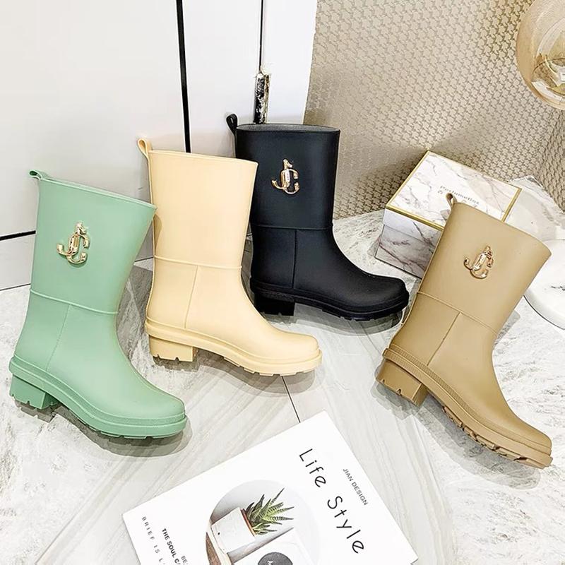 Summer High Tube New Womens Rain Boots Fashion Outdoor Thick Bottom Waterproof Non-Slip Leisure Car Wash Kitchen Work Rain Boots