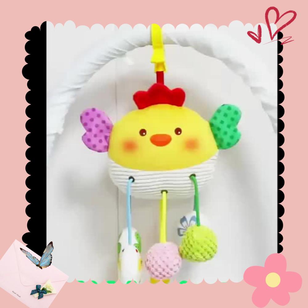Infant Cute Chicken Plush Pull Toy Soothing Rattle Car Hanging Wind Chime Bedside Jingle Stroller Ornament Doll Toy, Birthday,Halloween,Christmas Gift