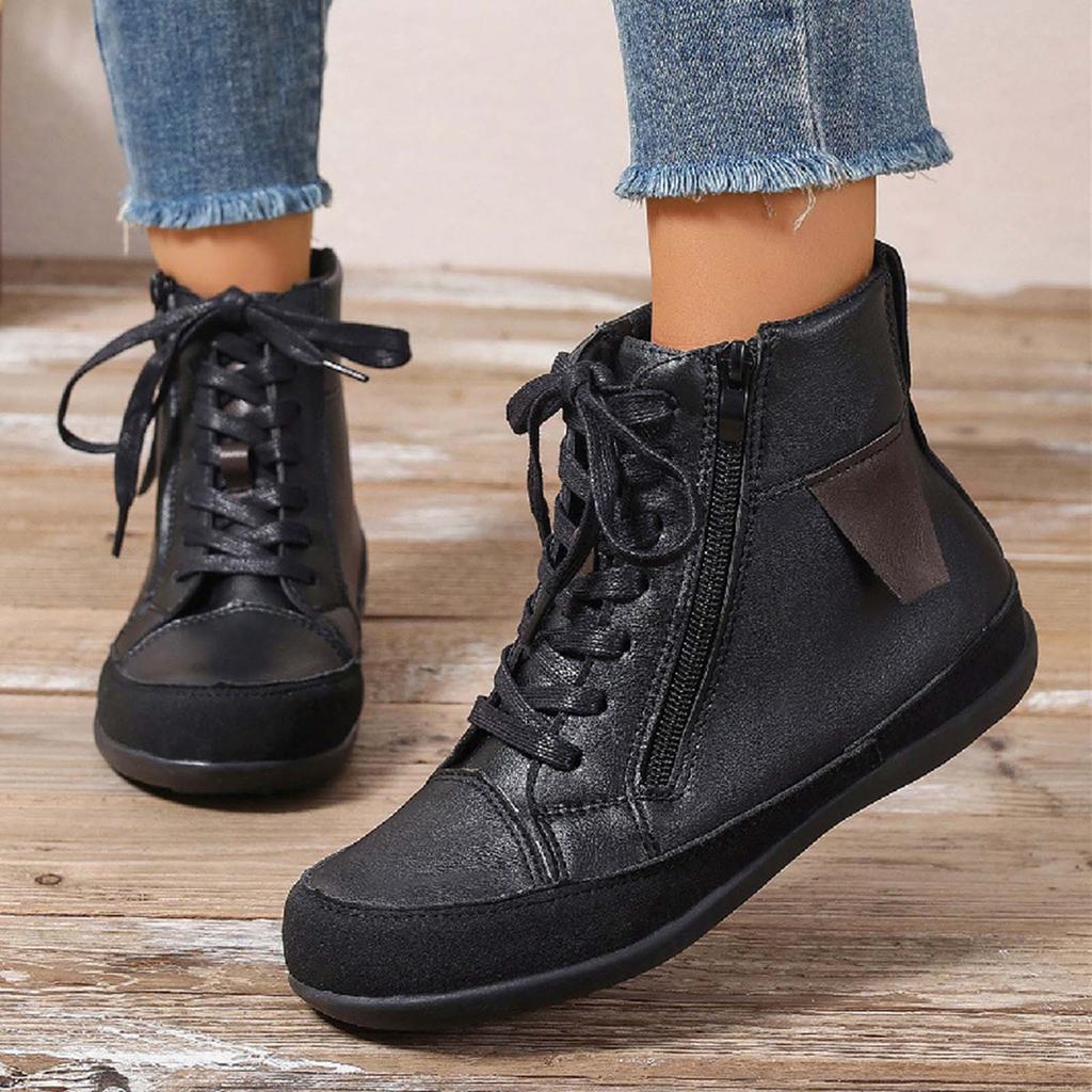 Women'S Boots Classic Fashion Plus Size Round Head Side Zipper With Plush Winter Leather Boots For Women Shoes Botas Mujer