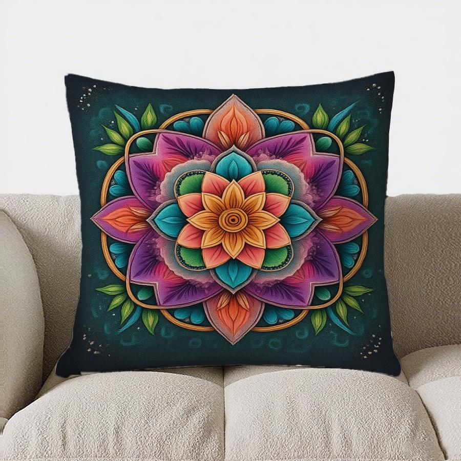 Home Decor Colorful Mandala Pattern Decorative Throw Pillow Pattern Cushion Cover Suitable For Sofa Bedroom Car Pillow Cover