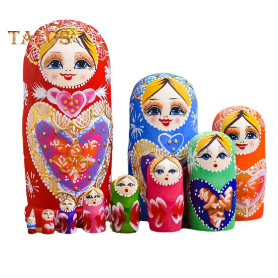 

10 шт./набор русская матрешка 10 слоев ручной работы деревянная винтажная матрешка игрушка для украшения домашнего офиса рабочего стола орнамент Love Heart