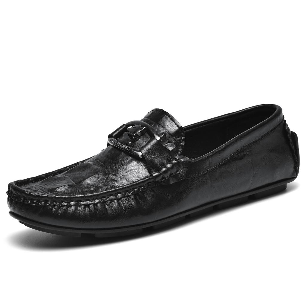 Crocodile Pattern Beanie Shoes Lazy Driving Shoes British Casual Men's Leather Shoes Genuine Leather Cowhide