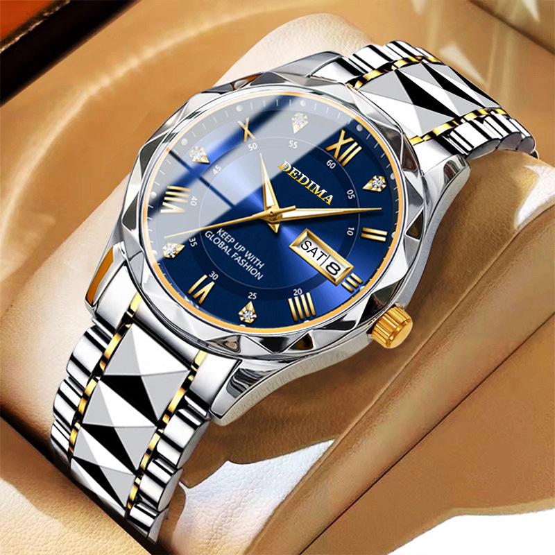 Men's Waterproof Luminous Quartz Watch with Leather Strap & Steel Band