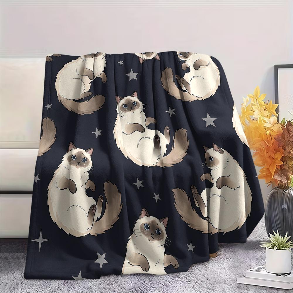 Star Puppy and Kitten Print Flannel Blanket,High Quality Comfortable for All Seasons,Home Decor,Warmth and Comfort,Perfect for Christmas Gifts