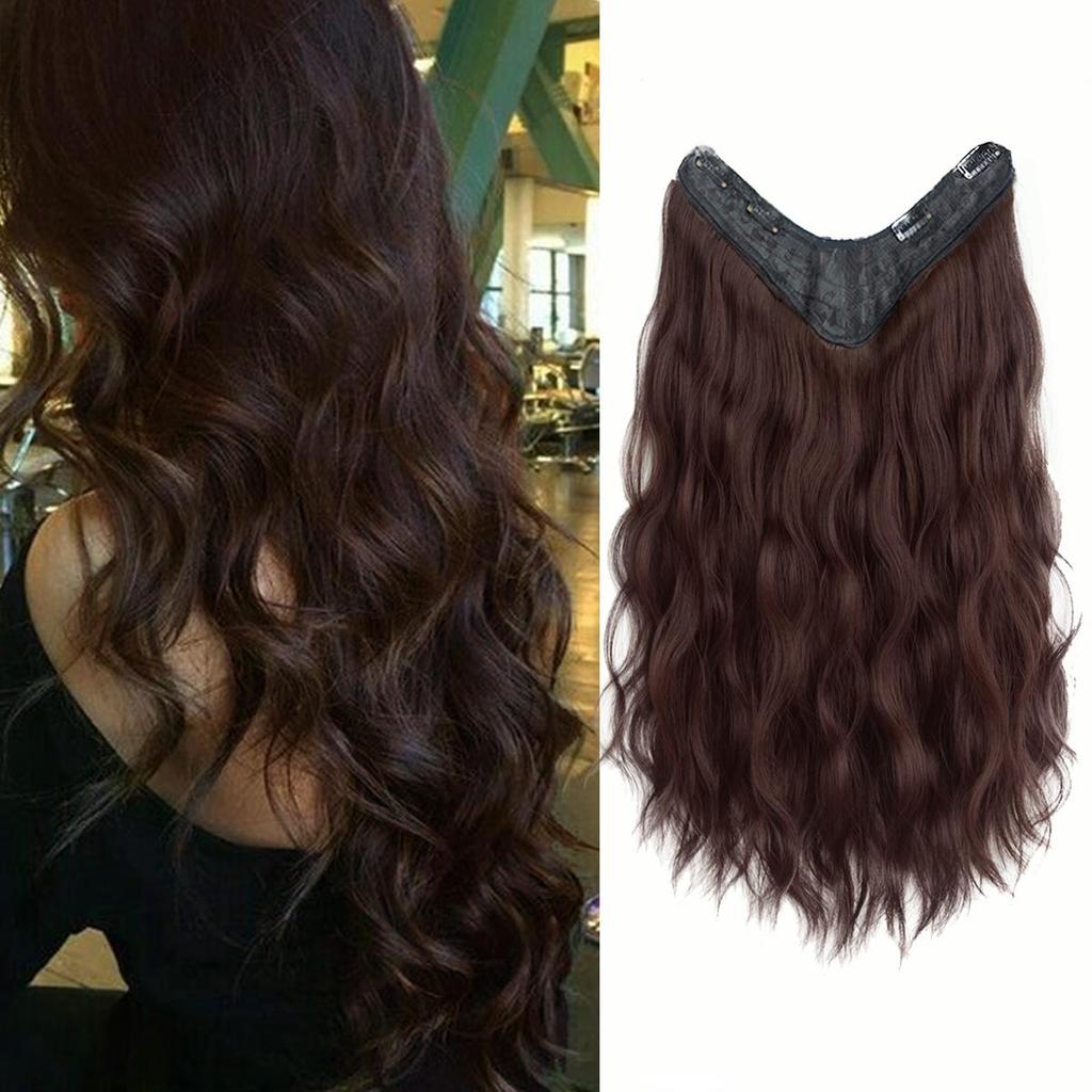 Bybrana V-shaped water ripple hair extensions black brown synthetic wig